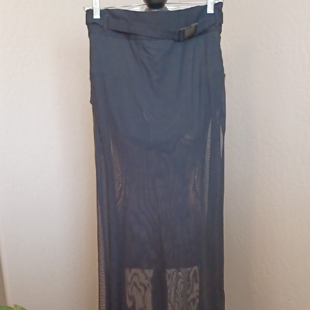 KILLSTAR SYNTHIA MAXI SKIRT XXL BLACK SHEER MESH BELT/PANTY INCLUDED